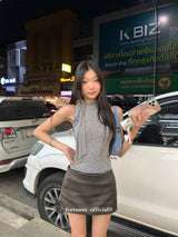 half neck scarf dot sleeveless tee