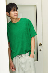 ALARM STRIPE TERRY T SHIRT GREEN_UNISEX