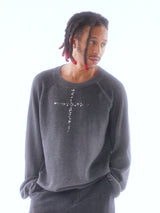 SPRAY-DYED DISTRESSED BEADED PIPE EMBROIDERY クロステンセルベルベットニットセーター