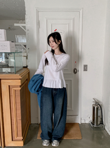 ディープブルーバルーンワイドデニムパンツ