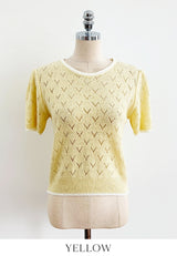 Caron Color Matching Openwork Puff Short Sleeve Knit
