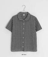 26SS★ [BAONHAUS]クルーネンリネンチェック半袖シャツブラウスlouse