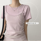 Zandot see-through sleeveless layered short-sleeved T (4 colors)