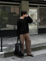 LMN ロエサマーボートネックオーバーサイズニット長袖Tシャツ (4 colors)