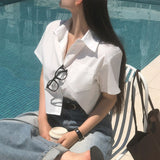 [BELLIDE MADE] Standard semi-cropped short-sleeved shirt & blouse