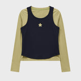 スターカットアウトトップセットレイヤードTシャツ