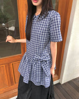 Pureip ribbon strap round car check mini dress