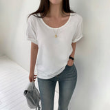 [BELLIDE MADE] Roll-up U-neck short-sleeved T-shirt