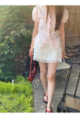 フリルストライプシングルショートスリーブシャツ