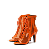 シースルーパテントコンビネーションオープントゥヒール(Orange)