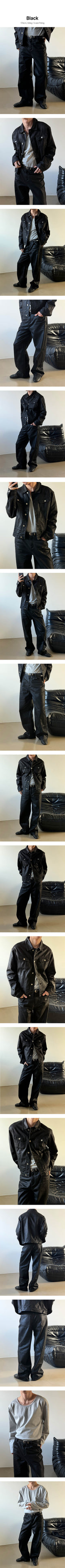 [SET UP가능] Black coating wide denim pants