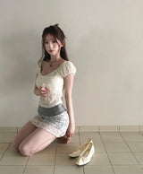 [ mauve vintage🌹 ] petal rose lace shirring mini sk