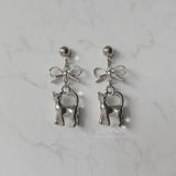 Kitty and Bow Piercing - Silver Color