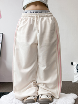 TRACK THREE LINE WIDE PANTS 🤍🎀 FLEECE- PICKABLE 💕🤎🖤5COLOR