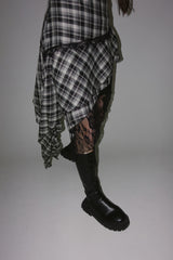 Black Checkered Lace Unbalanced Sleeveless Long Dress