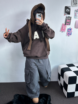 ヒーター❤カーゴオーバーロングバンディングパンツ 🩶🖤🤎💚4COLOR