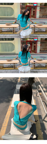 Color Back Open Loose Fit Short-Sleeved T-shirt