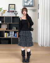 [Sleeveless + Cardigan Set] モリン レースレイヤードカーディガン