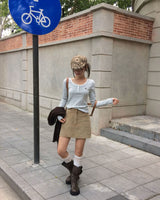 Color-Blocked Henley Neck Stripe T-Shirt