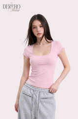 ミンキースクエアスリムカラーショートスリーブTシャツ