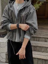 Robin Washed Cropped Hooded Jacket (3colors)