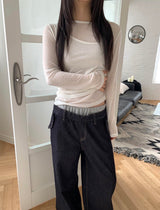 レイヤードバンディングデニムパンツ