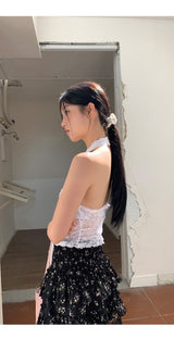 ランジェリーレースホルターノースリーブトップ
