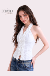 foam lace halterneck blouse
