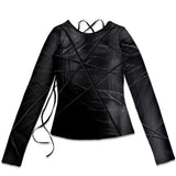 スキャッターストリングニットプリントトップ BLACK
