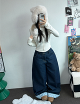 リボン🎀ワイドリボンロールアップデニムパンツ 🩵🎀