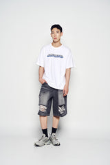 25SS ヘムラインデストロイドデニムショートパンツ グレー