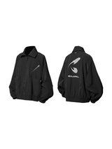 RELABEL 24AW Bug-Owned Form Black Half-High Stand-Up Collar Bat-Sleeve Silhouette Printed Jacket