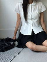 Ishon Puff Slim Collar Shirt Blouse