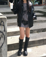 Strap leather long boots