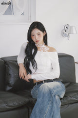 レースチョーカースカーフアンバランス長袖Tシャツ