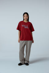 EEERRR Distorted ロゴオーバークロップフィットTシャツ (ワイン)