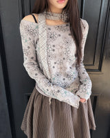 ボヘンフラワーラッフルスリムTシャツ