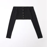 Button off crop cardigan set Black