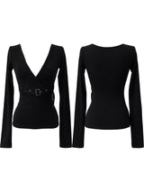 belted wrap V-neck T (2color)
