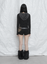 [mnem] Button Fur Hoodie Top
