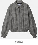 fade crack washed balloon leather jacket
