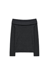 ストライプオフショルダーTシャツ (ブラック)