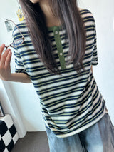 Yuria Cooling Stripe Henley Tee 3color