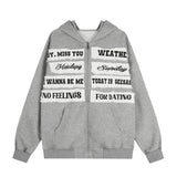 Text Patch Oversized Hoodie Zip-Up