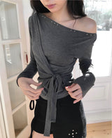 devolved unbalanced shoulder studs strap top