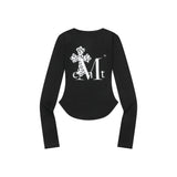 サハラヒョウ クロスバック ロゴ Uネック Tシャツ (2Color)