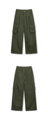カーゴ ドローストリング ワイド コットン パンツ(khaki)