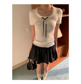 ribbon frill sweet short-sleeved knitwear