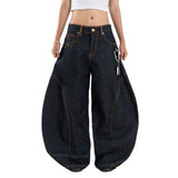 A1 Low Waist Wide Barrel Ladies Jeans - Raw Denim
