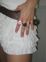 Sewing Button Ring (Heart, Brown)